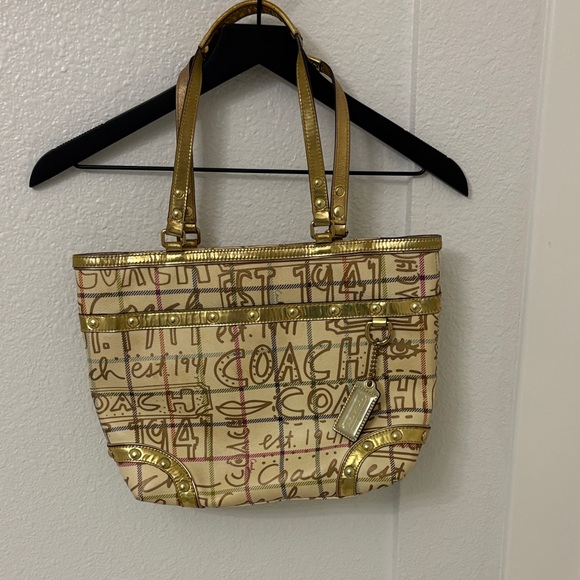 Coach Handbags - Coach Y2K Gold and Tan Graphic Tote Bag